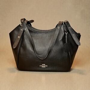 Coach CM074 Black Pebbled Leather “Meadow” Shoulder Bag